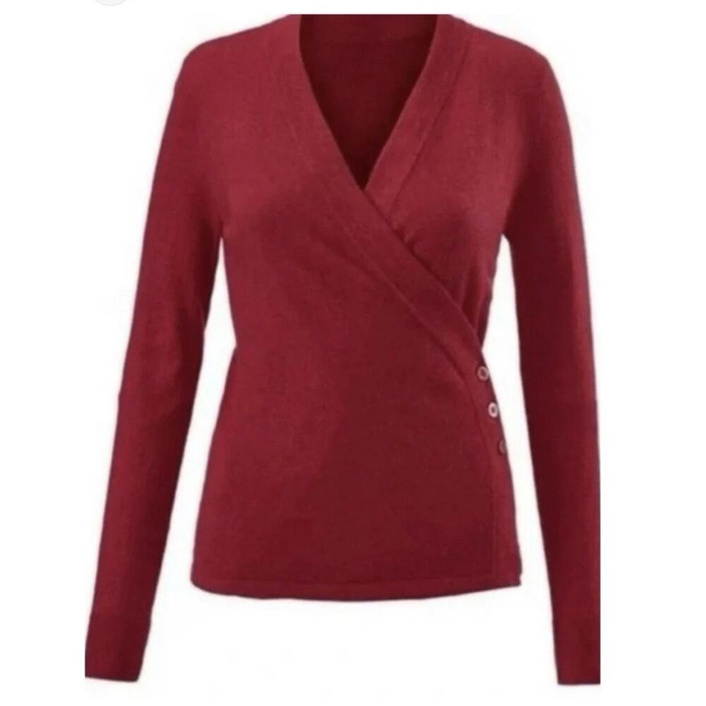 CABI Women's Medium Ballet Wrap Cardigan Sweater Red Cotton Angora Rabbit Hair
